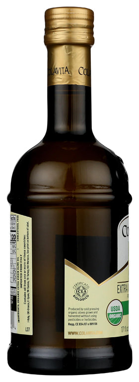 Close-up of the Colavita USDA Organic seal on the EVOO bottle.
