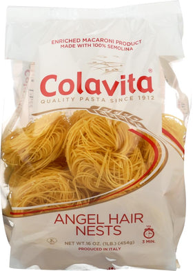 Colavita pasta nest angel hair 2-pack box showing authentic Italian packaging for quick meals.