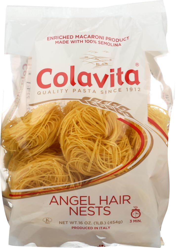 Colavita pasta nest angel hair 2-pack box showing authentic Italian packaging for quick meals.