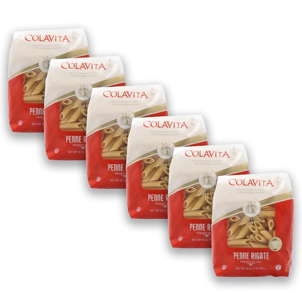 Colavita Penne Rigate 6-pack pasta with ridges ideal for hearty sauces.