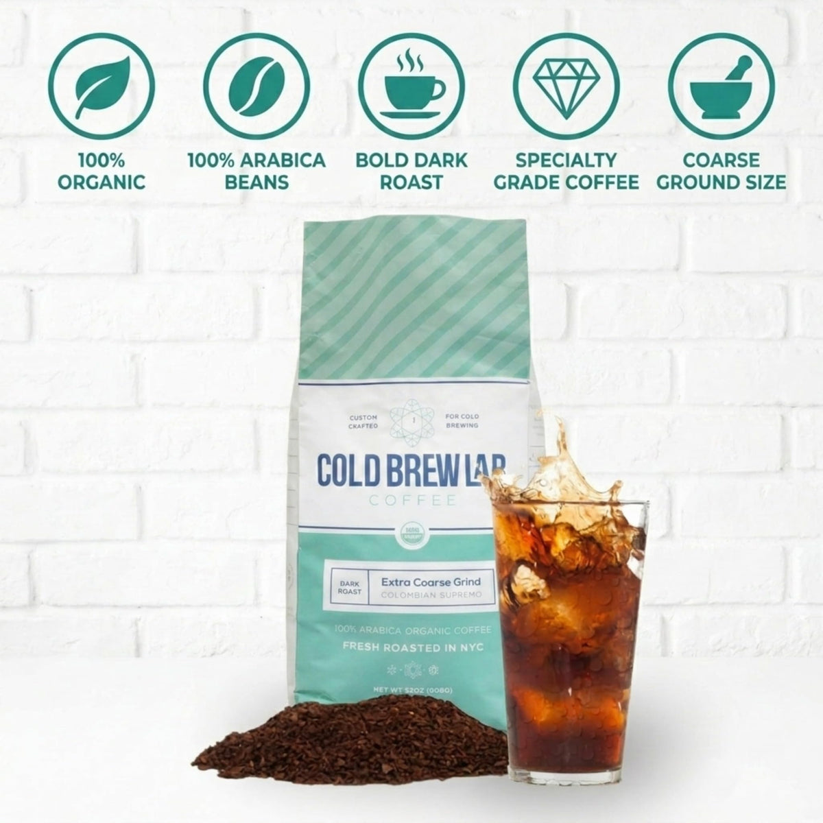 COLD BREW LAB extra coarse grind optimized for cold brew extraction.