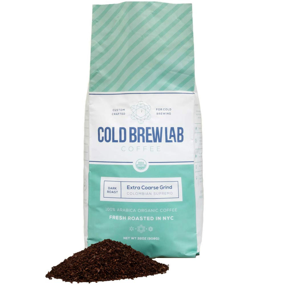 COLD BREW LAB Organic Colombian Supremo coarse-ground coffee in a 2 lb bag for cold brew.