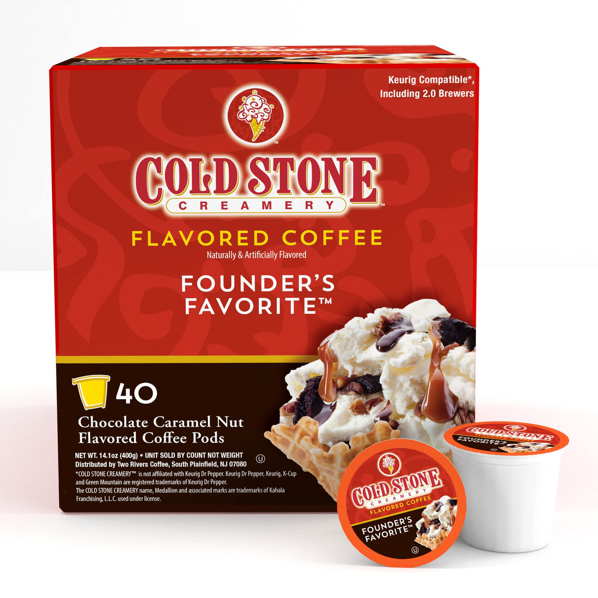 Cold Stone Beverages ice cream flavored coffee pod collection on a countertop, perfect for trying new flavors.