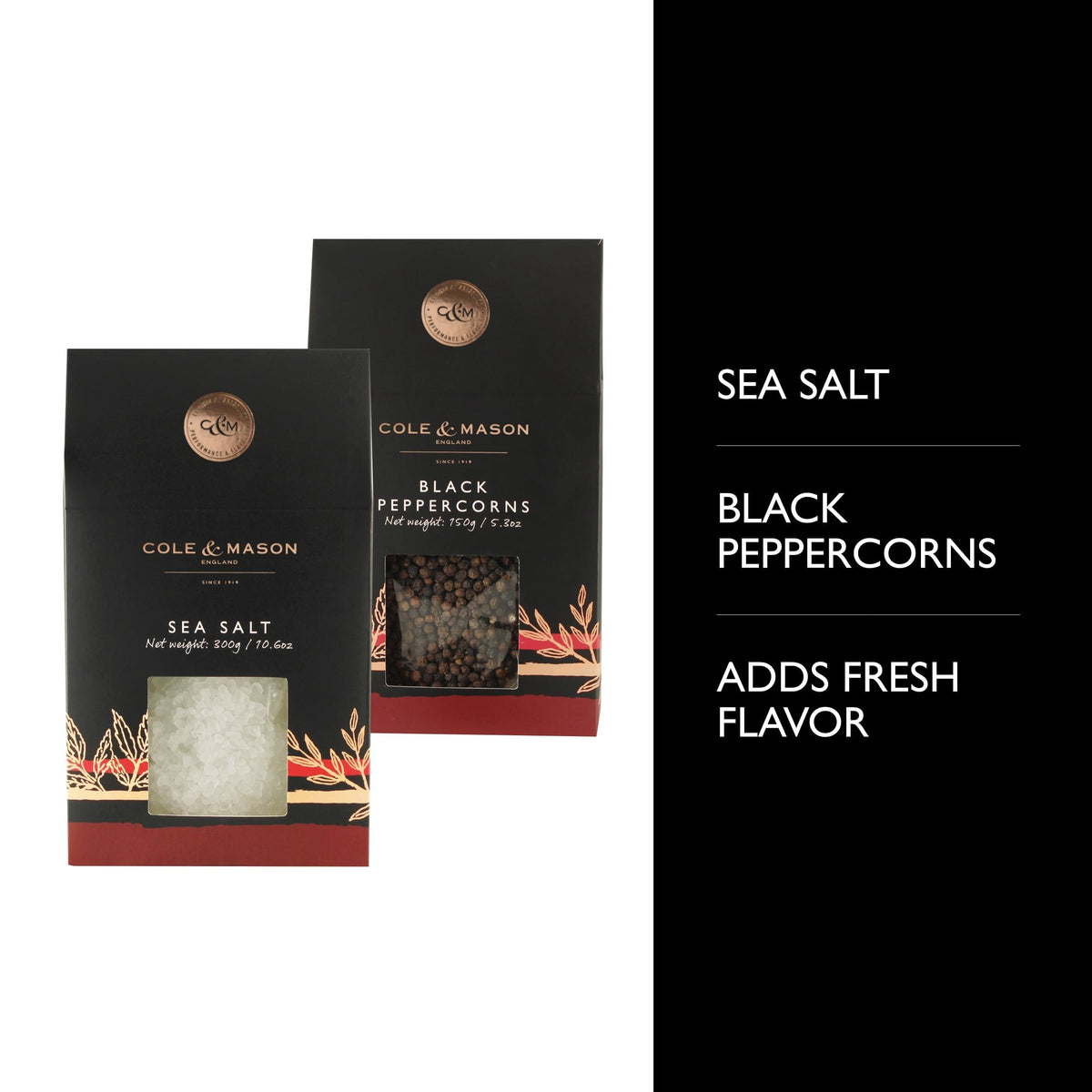 Cole & Mason sea salt refill crystals for balanced flavor in seafood and vegetables.
