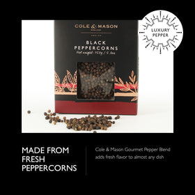 Cole & Mason pepper mill with peppercorn refill ready for seasoning.