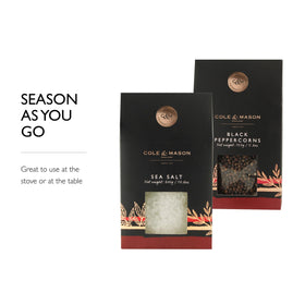 Cole & Mason peppercorn refill jar ready to elevate soups and omelets.
