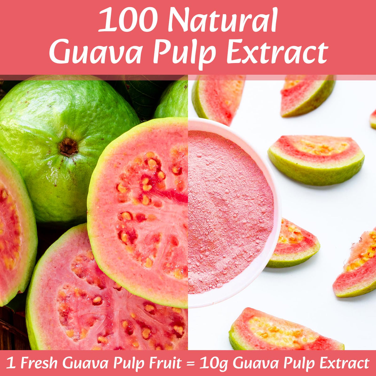 Close-up of pink guava powder texture highlighting pure fruit quality