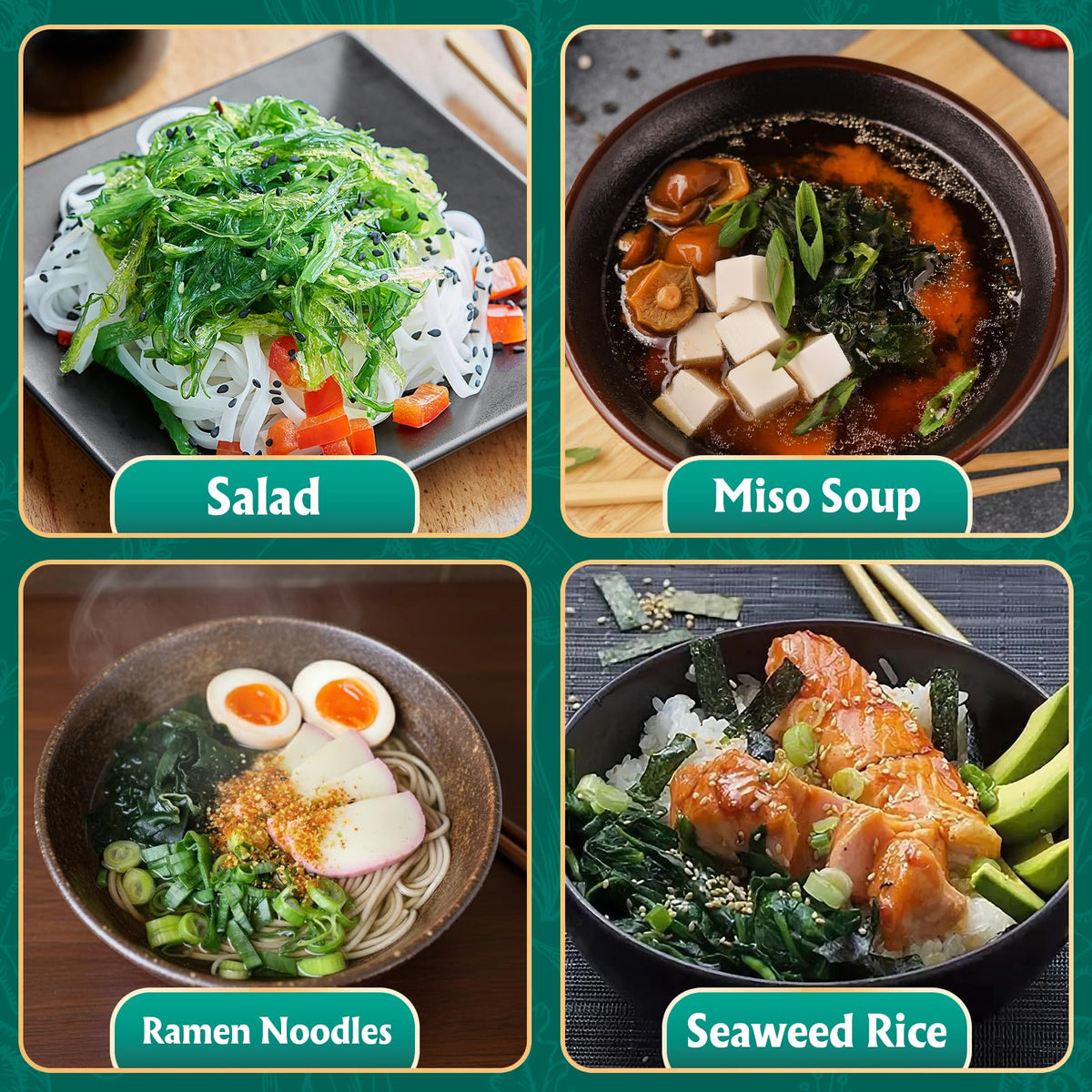 Colehechr wakame quick soak feature demonstrated with rehydrated sheets in a bowl.