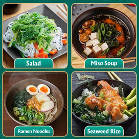 Colehechr wakame quick soak feature demonstrated with rehydrated sheets in a bowl.