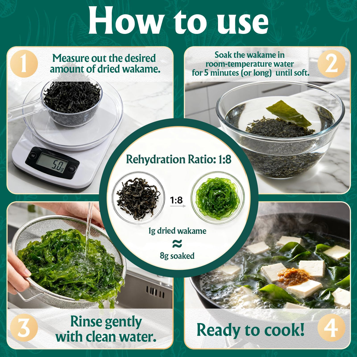 Colehechr wakame texture after soaking, soft yet chewy and delicate.