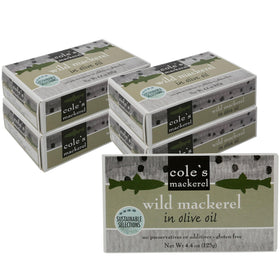 Cole's 5-pack wild mackerel in olive oil, ready-to-serve protein.