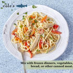Cole's ready-to-use mackerel in olive oil, versatile serving idea.