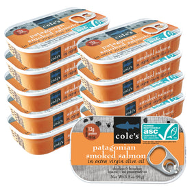 Cole's smoked salmon in olive oil can ready-to-eat protein for quick meals.