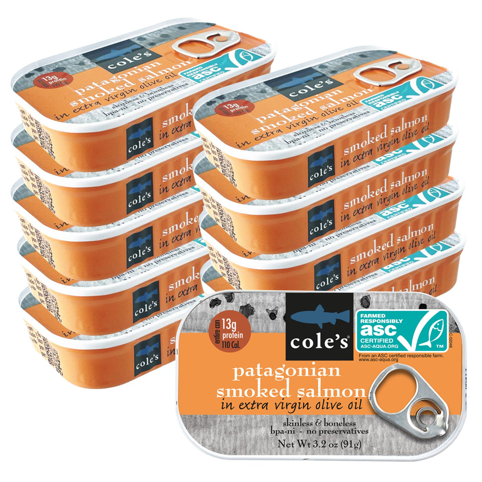 Cole's smoked salmon in olive oil can ready-to-eat protein for quick meals.