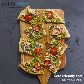 Cole's sustainably farmed Chilean salmon labeling and can.