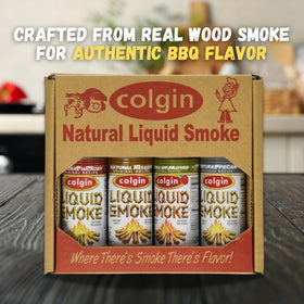 Colgin Liquid Smoke label shows natural ingredients and dietary notes.