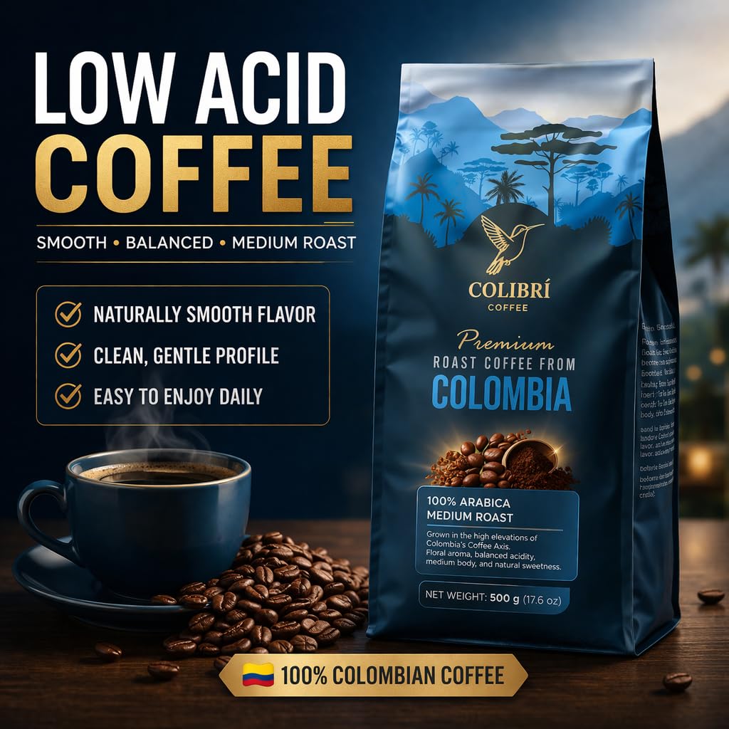 Colibri Coffee medium-roast ground coffee bag emphasizes balanced Colombian beans