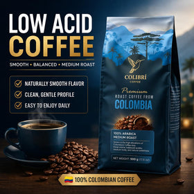 Colibri Coffee medium-roast ground coffee bag emphasizes balanced Colombian beans