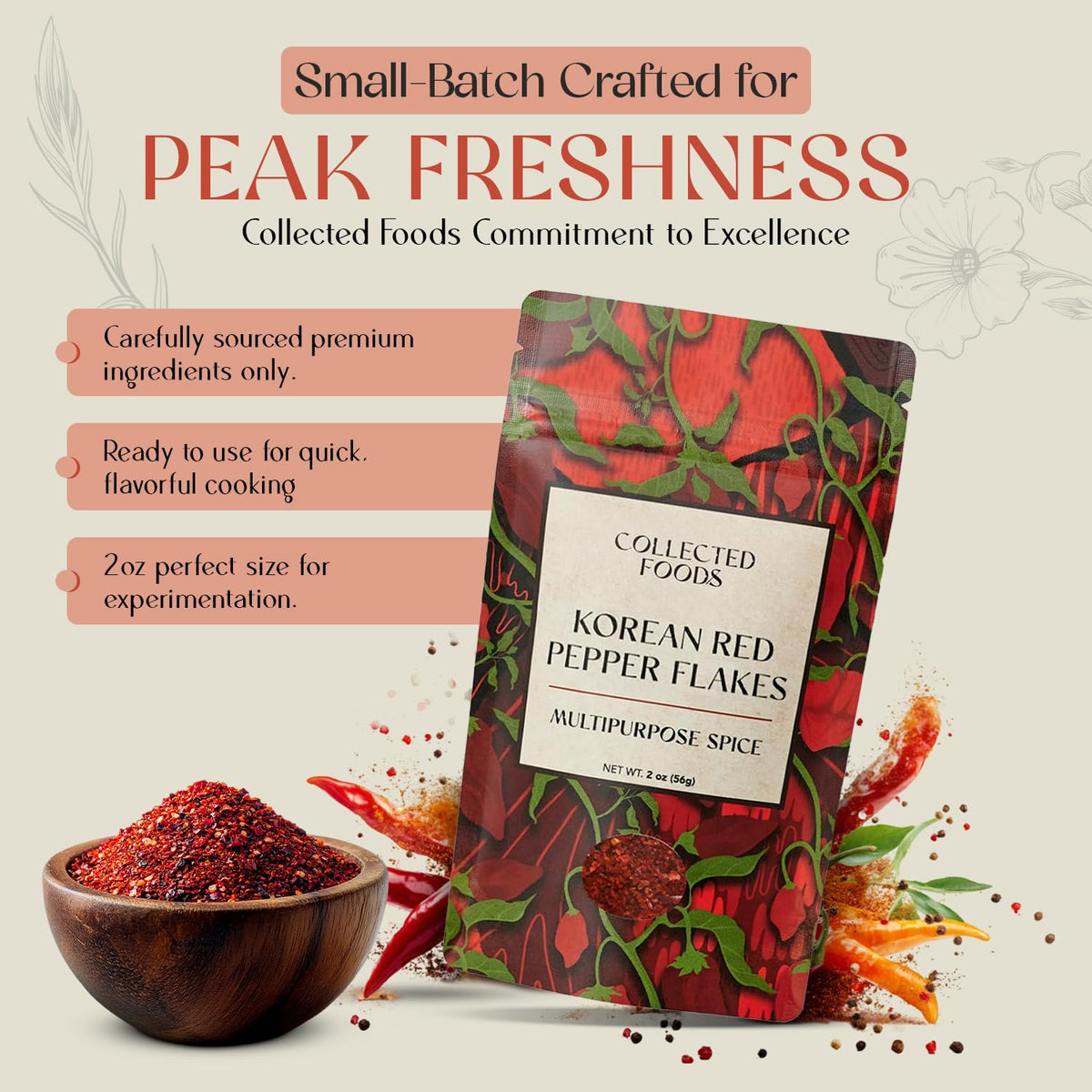Collected Foods gochugaru elevates fried rice and soups for everyday meals.