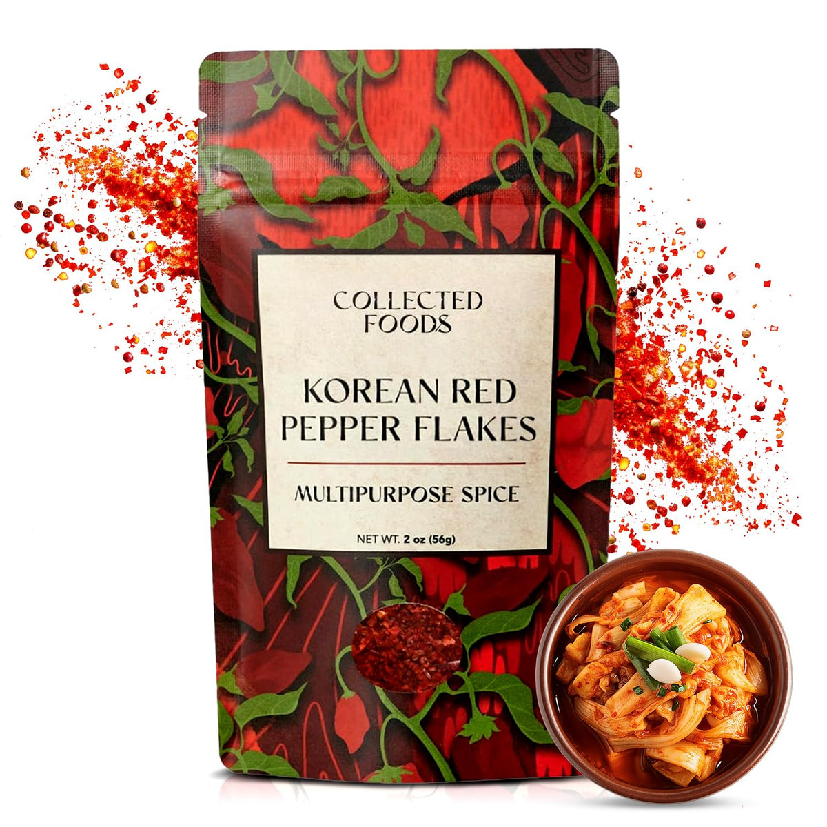 Collected Foods premium gochugaru kimchi flakes enhance authentic Korean flavors.
