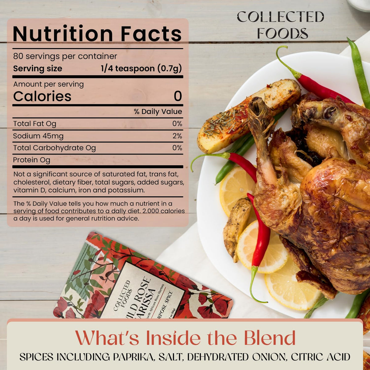 Collected Foods roasted vegetables elevated by smoky fruity notes.