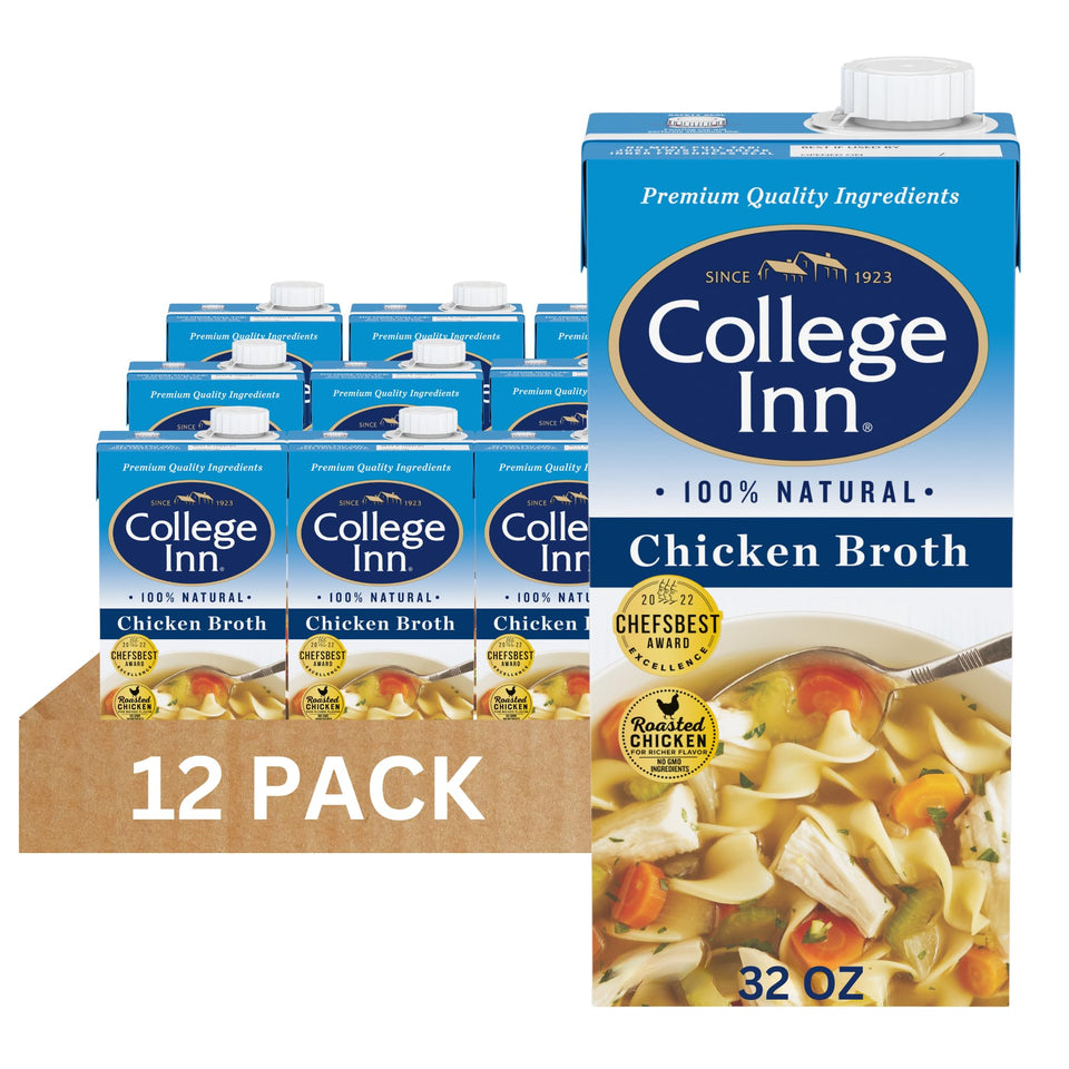 College Inn 100% Natural Chicken Broth carton showing premium ingredients for everyday cooking.