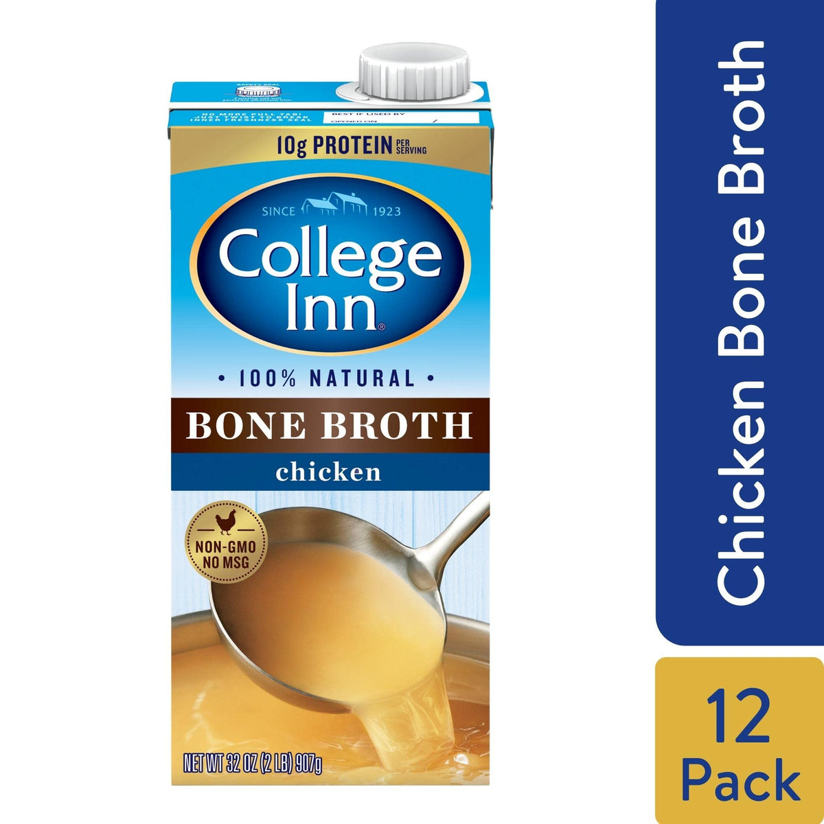 College Inn bone broth carton on a clean kitchen counter.