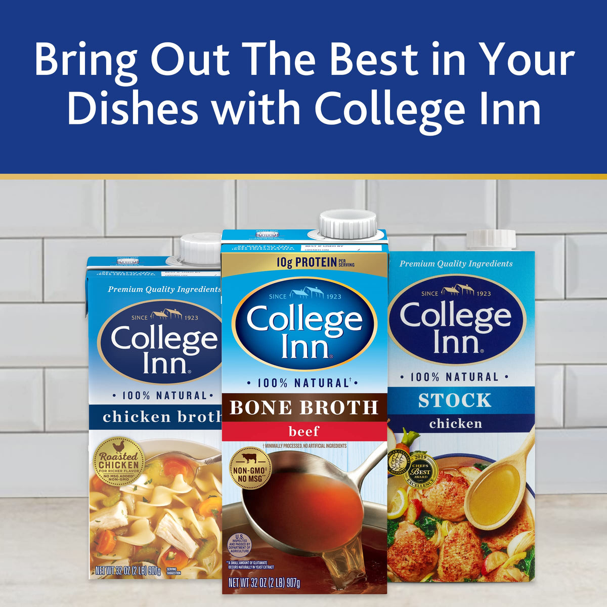 Family dinner scene featuring College Inn Unsalted Chicken Stock in a recipe.