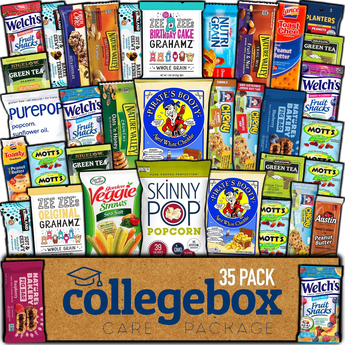 COLLEGEBOX healthy snack box front view, ideal for study breaks and quick energy.