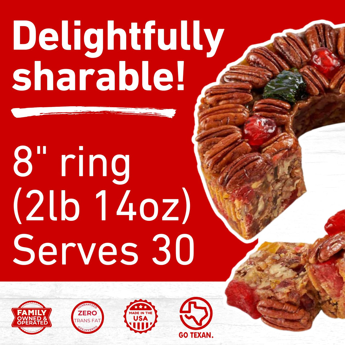 Collin Street Bakery DeLuxe fruitcake with honey glaze adds subtle sweetness.