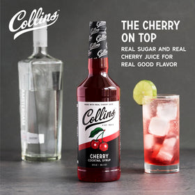 Collins Chicago Cherry Syrup pour elevates a Manhattan or Old Fashioned with real cherry flavor.