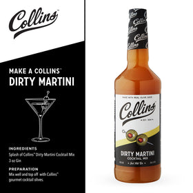 Collins Chicago 32oz bottle on bar cart ready for batch cocktails and entertaining