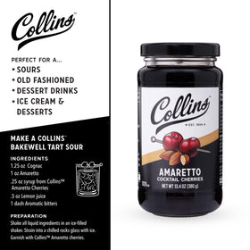 Collins Chicago amaretto-infused syrup pour enhances cocktails and desserts.