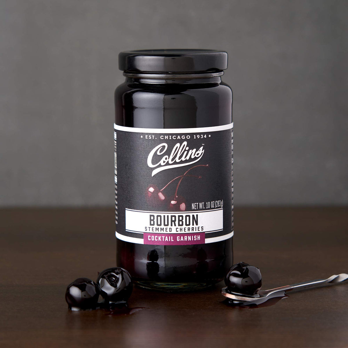 Collins Chicago Bourbon Cherries brand story, artisan garnish for home bars