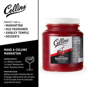 Bright red Collins Chicago maraschino cherries enhance desserts.