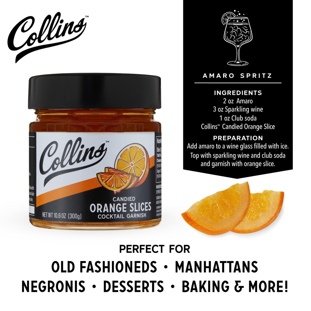 Collins Chicago orange slice garnish on a classic cocktail glass