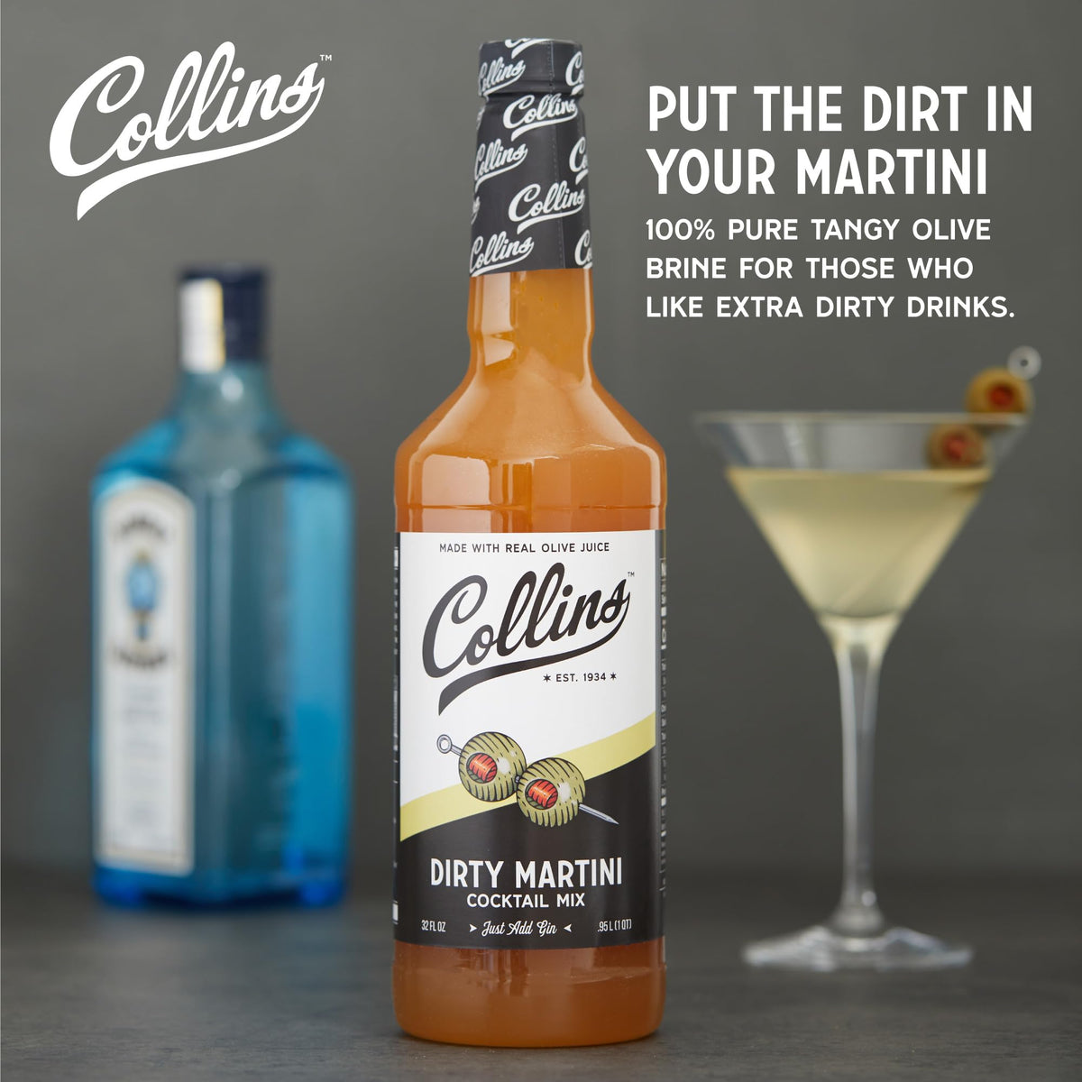 Collins Chicago Dirty Martini Mix closeup showing real olive brine and no added colors