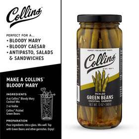 Collins Chicago green beans used as a natural cocktail stirrer