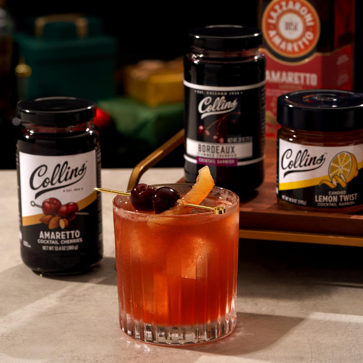 Collins Chicago home bar garnish essentials for premium drinks.