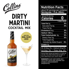 Collins Chicago Dirty Martini Mix used with gin or vodka to craft a classic martini