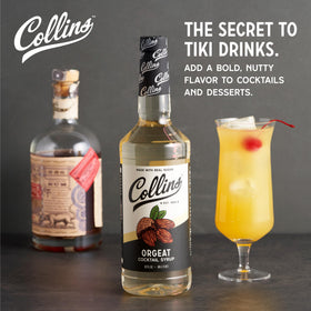 Collins Chicago Orgeat Syrup being poured, adding almond depth to Mai Tai and tiki drinks.
