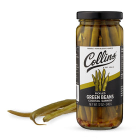 Collins Chicago pickled green beans garnish for a Bloody Mary with spicy crunch