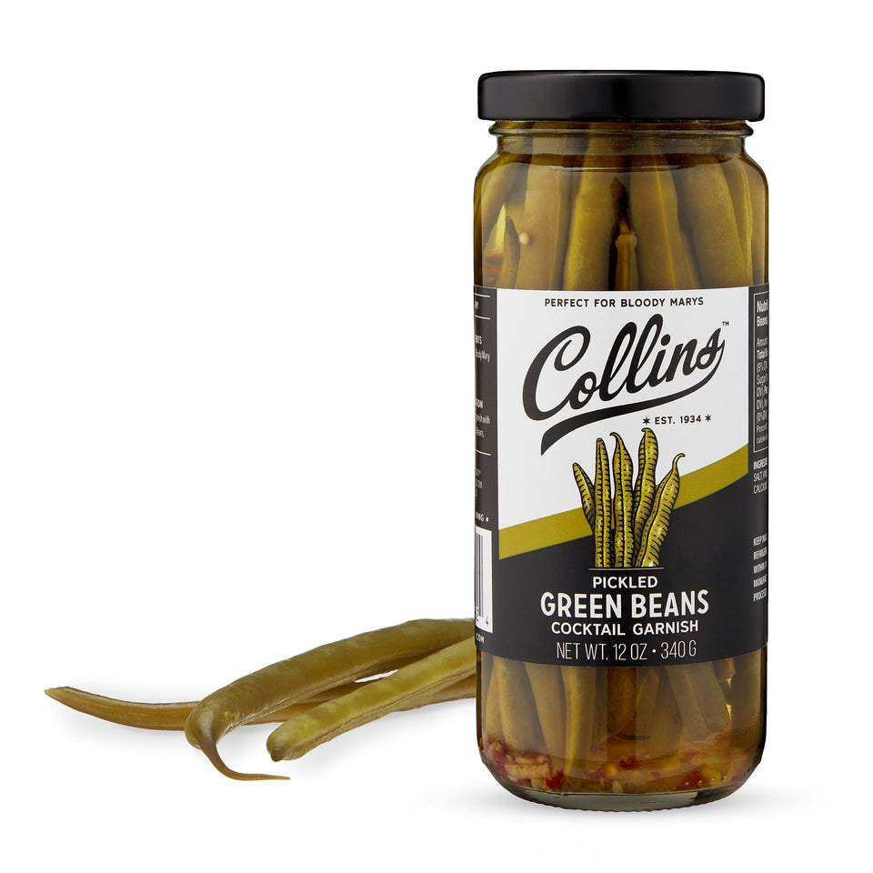 Collins Chicago pickled green beans garnish for a Bloody Mary with spicy crunch