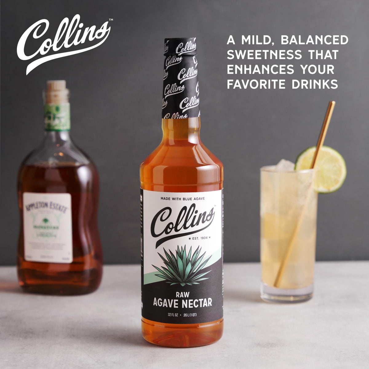 Collins Chicago raw agave nectar pour highlighting balanced cocktail sweetness
