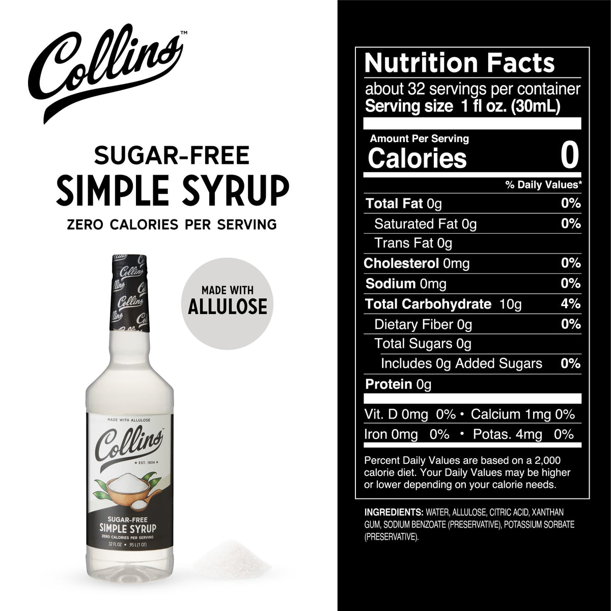 Collins Chicago Sugar Free Simple Syrup for cocktails enhances familiar sweetness