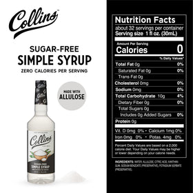 Collins Chicago Sugar Free Simple Syrup for cocktails enhances familiar sweetness