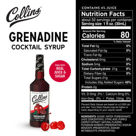 Collins Grenadine ready-to-pour bottle perfect for home bartenders and everyday mixing.