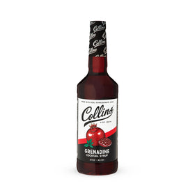 Collins Grenadine home bar scene demonstrates quality ingredients for craft cocktails.