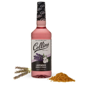 Collins Chicago lavender syrup bottle pours into a glass for cocktails