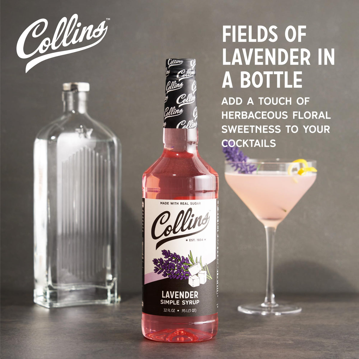 Close-up of the Lavender Syrup label from Collins Chicago